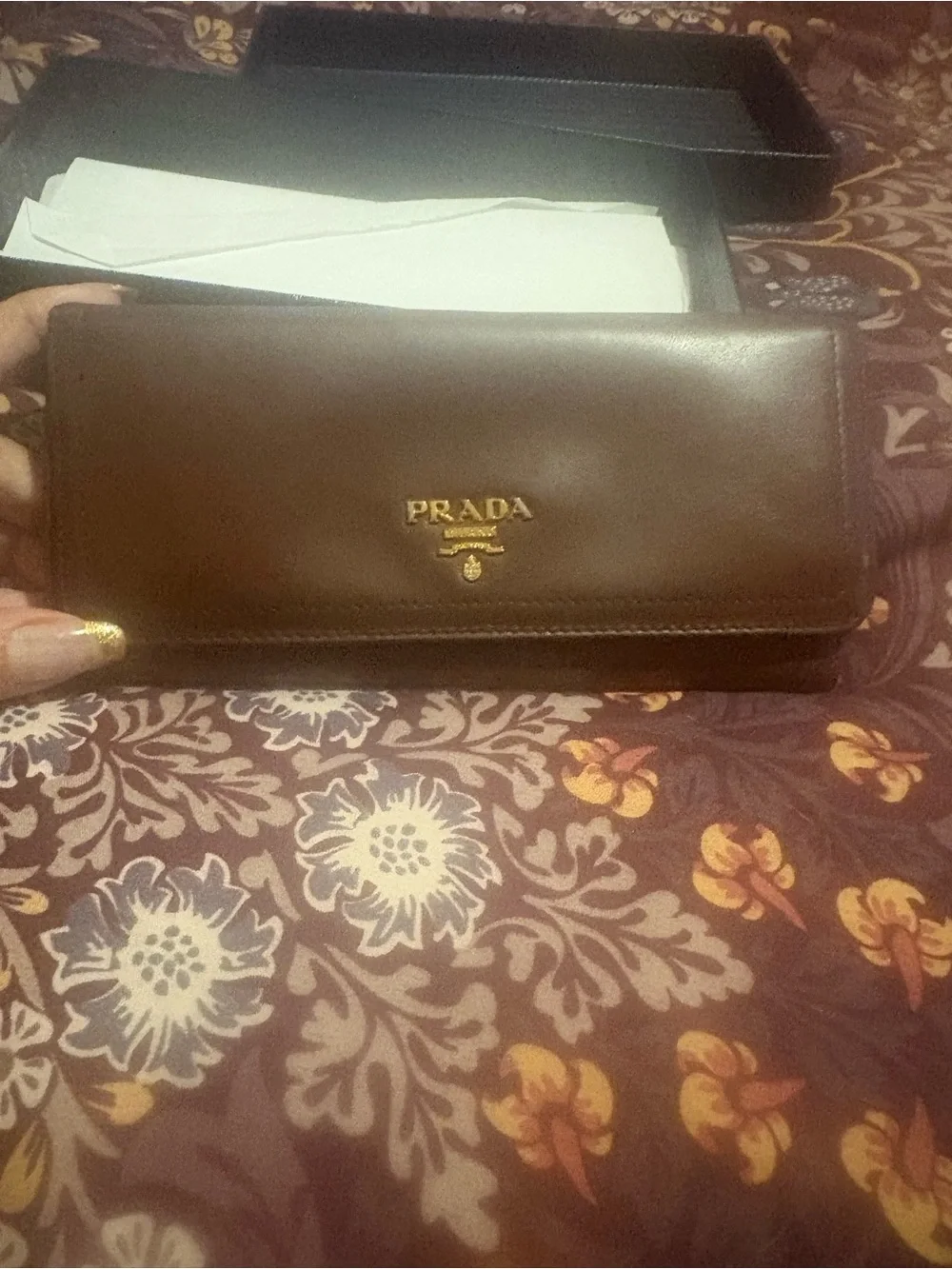 Prada Brown Leather Long Continental Wallet with Gold Logo